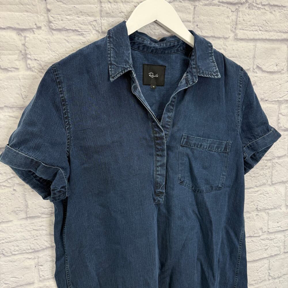 Rails Womens Dark Denim Dress Valerie Shirt Style Size M Short Sleeve Collared - Picture 8 of 9